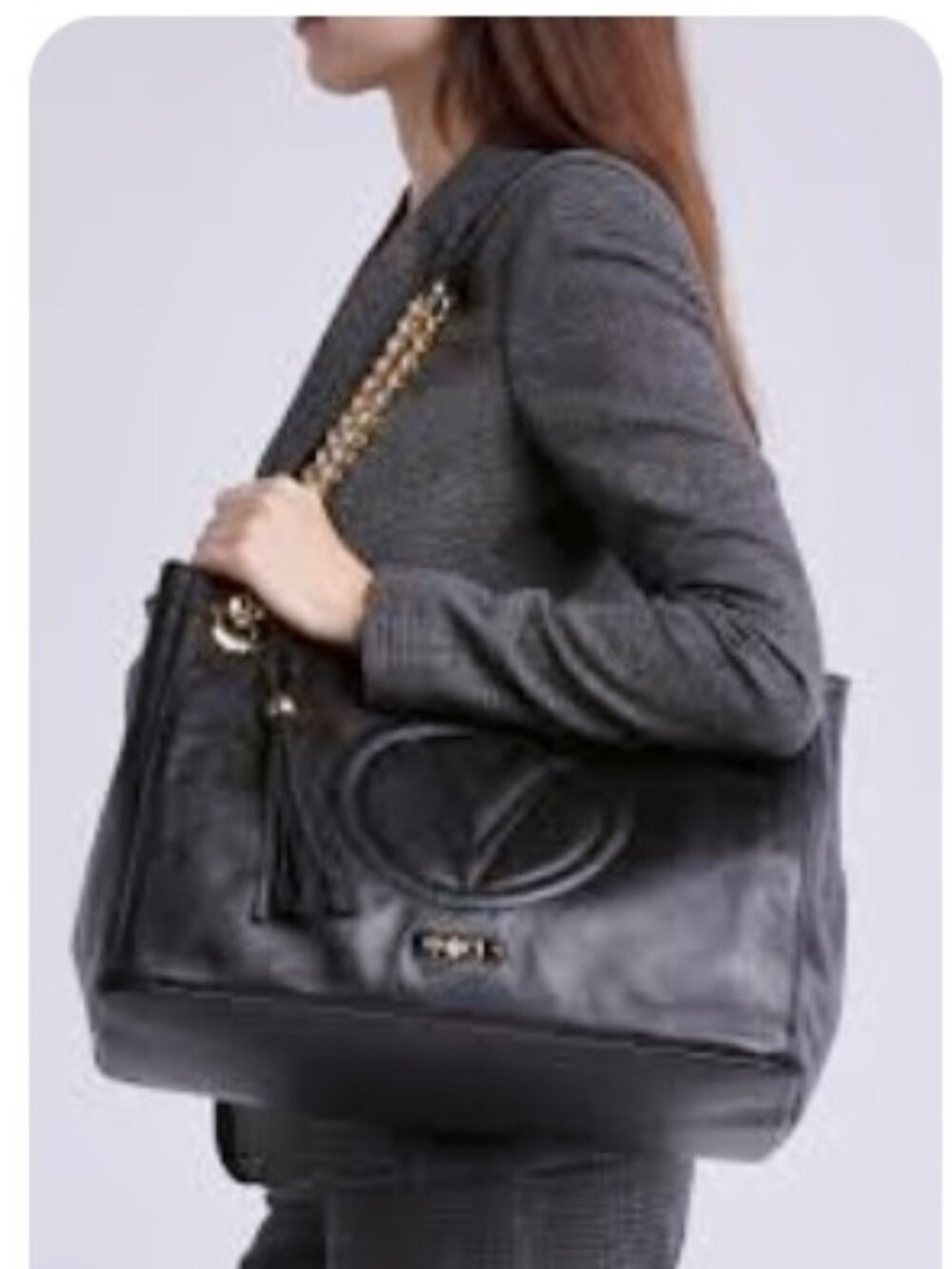 Auth $1095 Valentino Verra Signature 3630 Tote Shoulder Bag Chain Strap Tassel